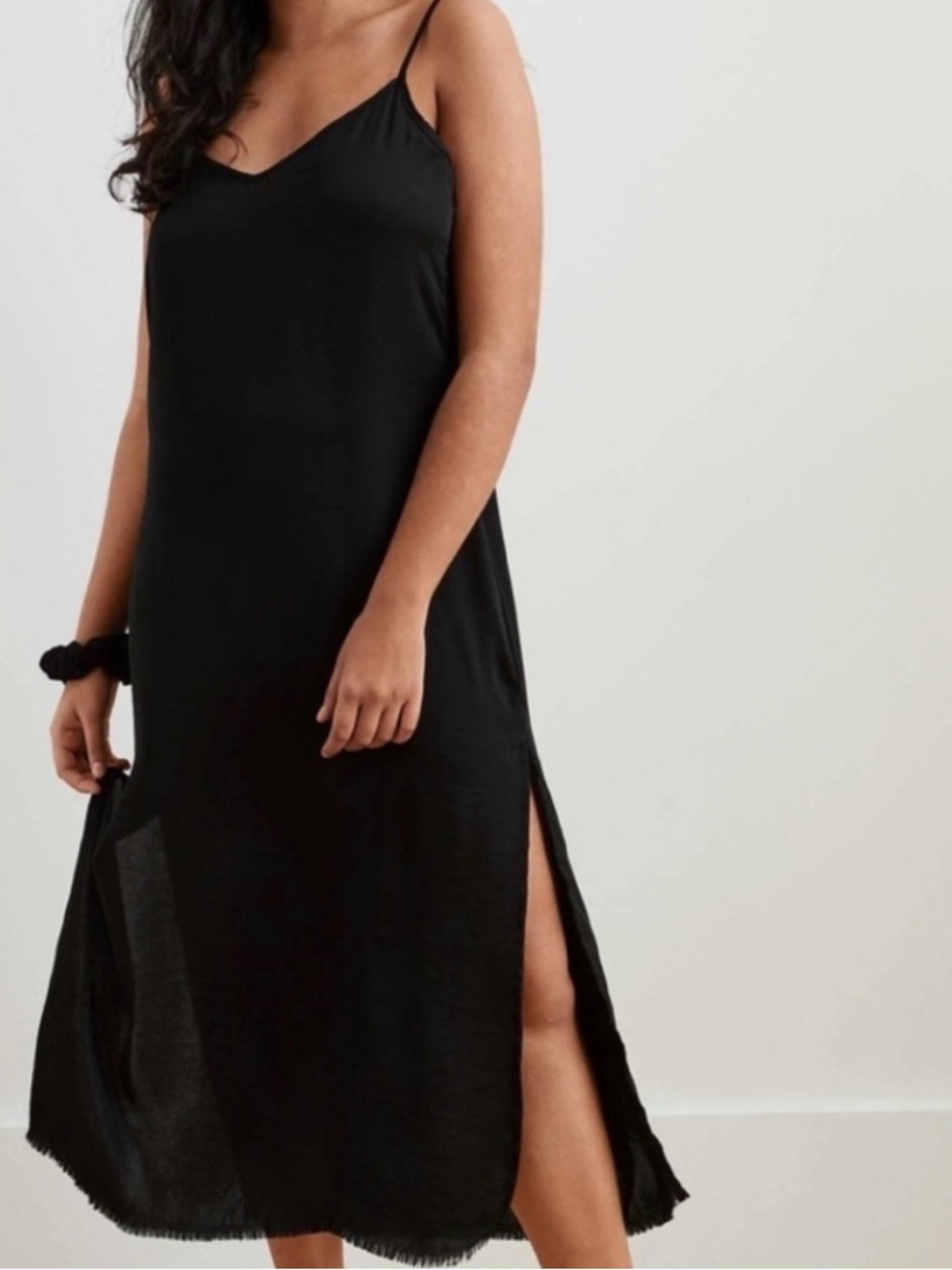 aerie Black Maxi Slip Dress with Side Slit NWOT L